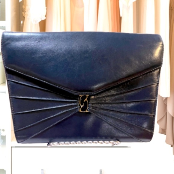 Vintage Bruno Magli Italian Leather Envelope Clutch, Blue W/Adornment on… - Picture 1 of 7